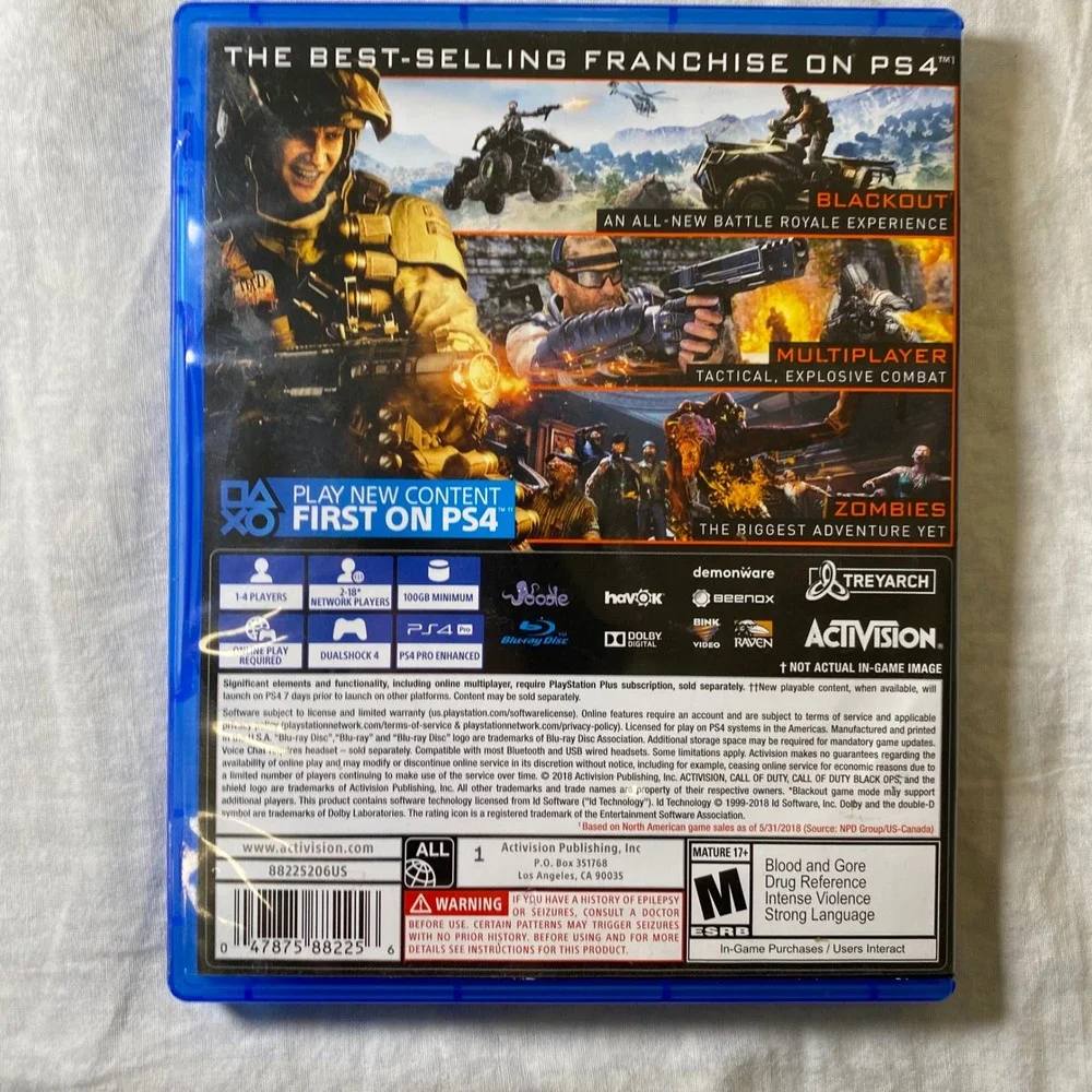 Call of Duty Black Ops 4 PS4 Sony PlayStation 4 Game Disc Case Complete